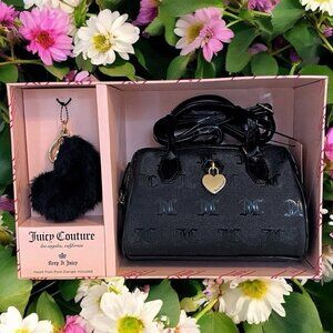Juicy Couture Black Liquorice JC Logo Print Mini Speedy Bag & Heart Keychain NWT